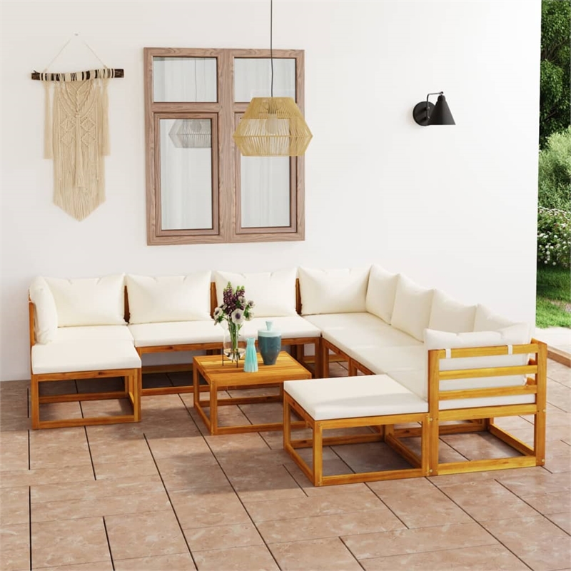 vidaXL 11 Piece Solid Acacia Wood Garden Lounge Set in Cream