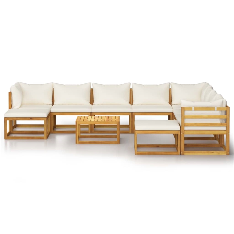 vidaXL 11 Piece Solid Acacia Wood Garden Lounge Set in Cream