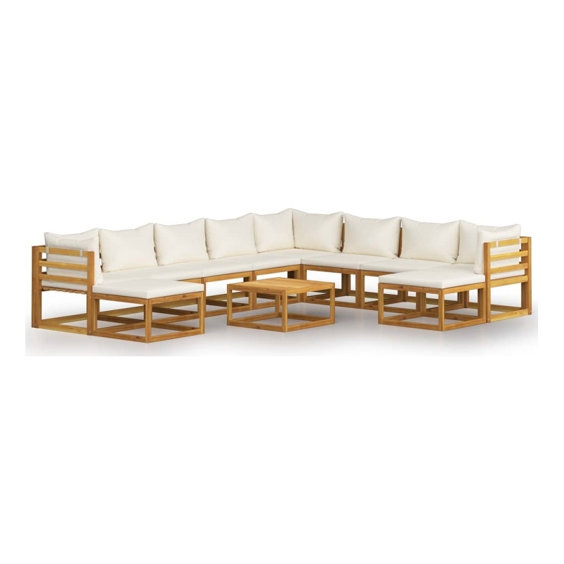 vidaXL 11 Piece Solid Acacia Wood Garden Lounge Set in Cream