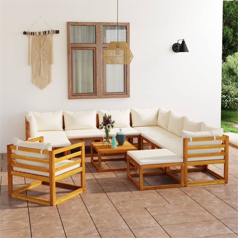 vidaXL 12 Piece Solid Acacia Wood Garden Lounge Set in Cream