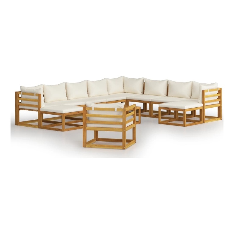 vidaXL 12 Piece Solid Acacia Wood Garden Lounge Set in Cream
