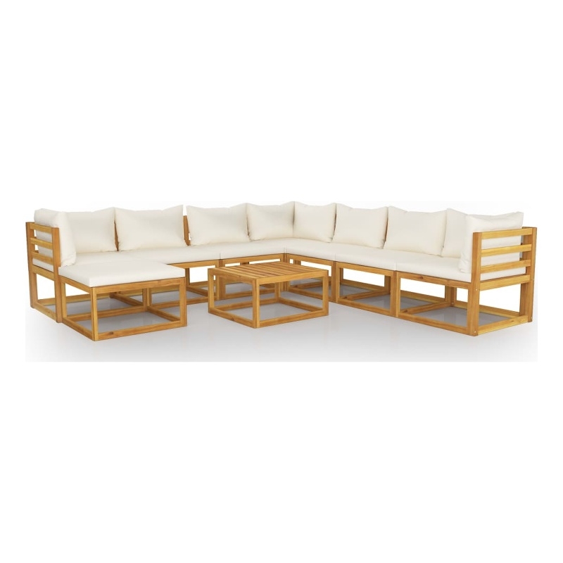 vidaXL 9 Piece Solid Acacia Wood Garden Lounge Set in Cream
