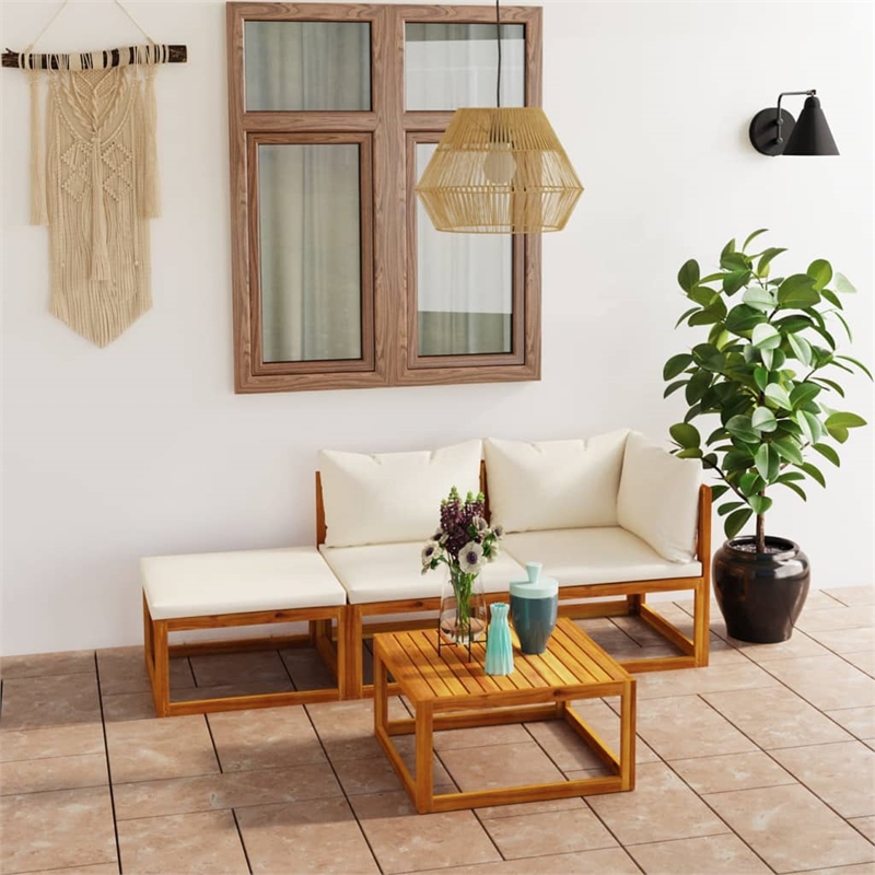 vidaXL 4 Piece Solid Acacia Wood Garden Lounge Set in Cream/Natural