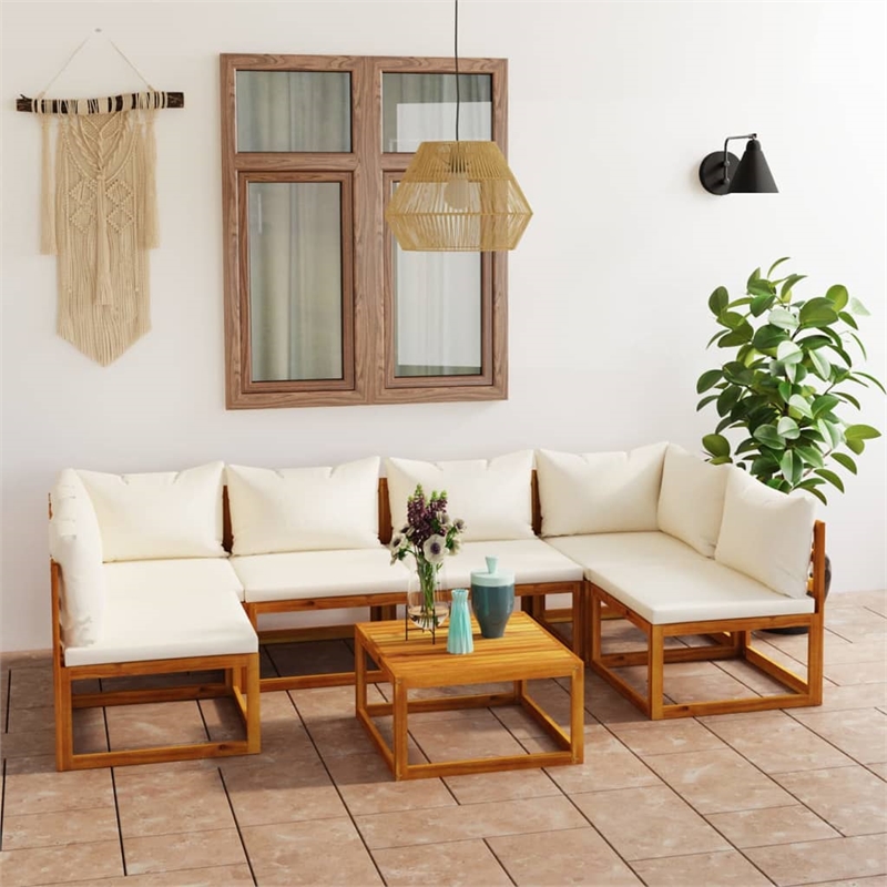 vidaXL 7 Piece Solid Acacia Wood Garden Lounge Set in Cream