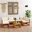 vidaXL 7 Piece Solid Acacia Wood Garden Lounge Set in Cream