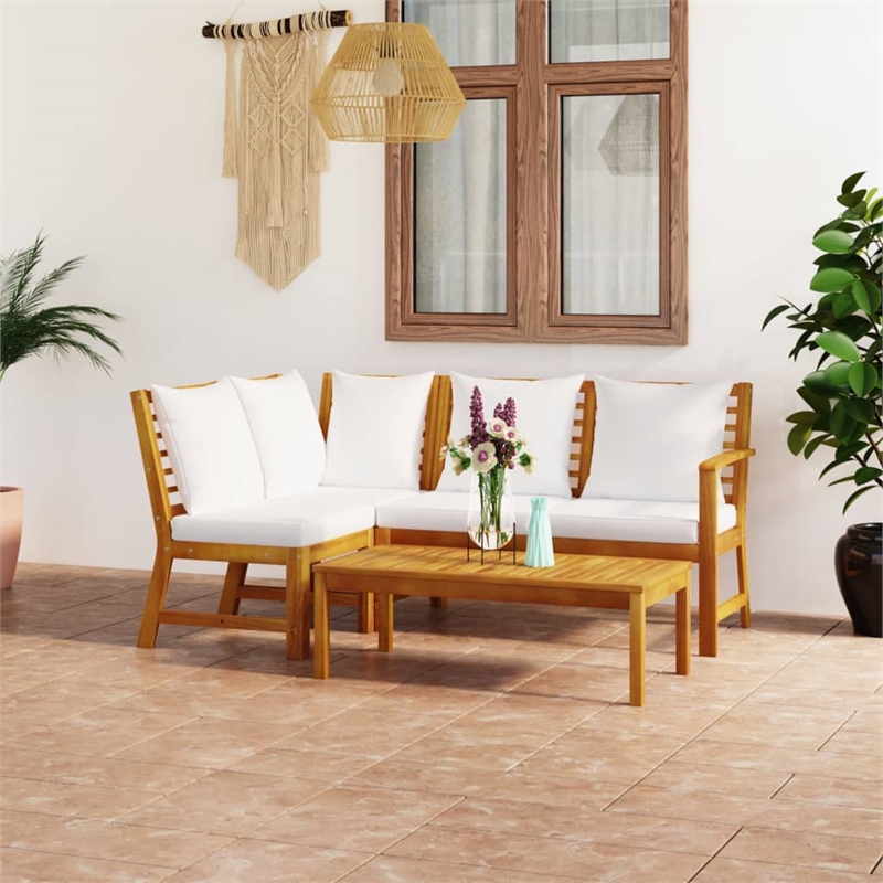vidaXL 4 Piece Solid Acacia Wood Furniture Set in Cream