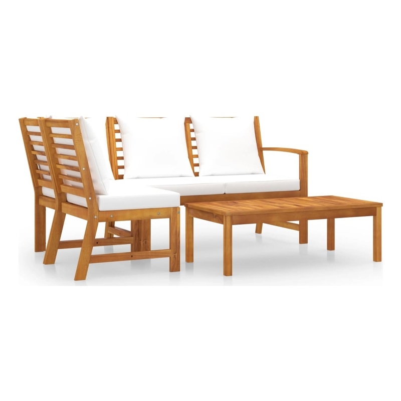 vidaXL 4 Piece Solid Acacia Wood Furniture Set in Cream