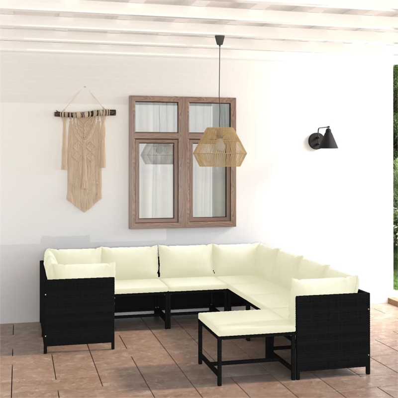 vidaXL 9 Piece Garden Lounge Set in Black/White/Cream