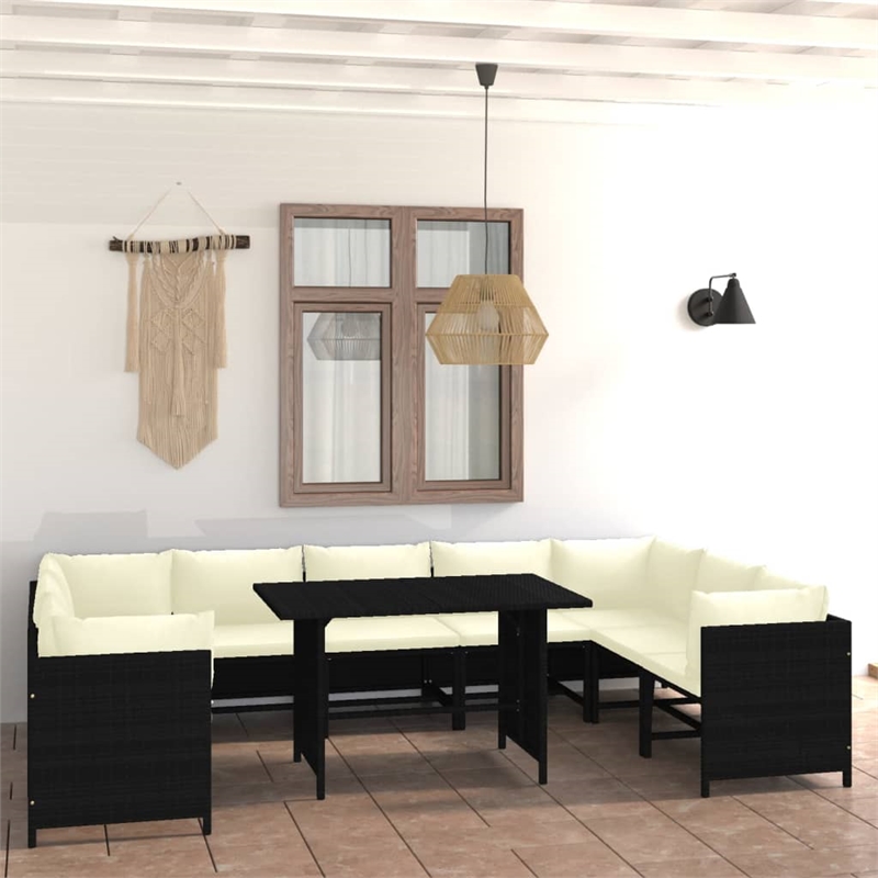 vidaXL 10 Piece Steel Garden Lounge Set in Black/White/Cream