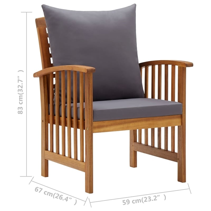 vidaXL 5 Piece Solid Acacia Wood Garden Lounge Set in Gray/Natural