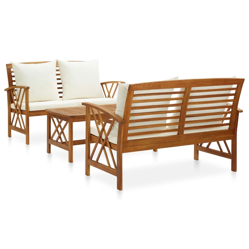 vidaXL Solid Acacia Wood Large Garden Lounge Set in White/Cream/Natural