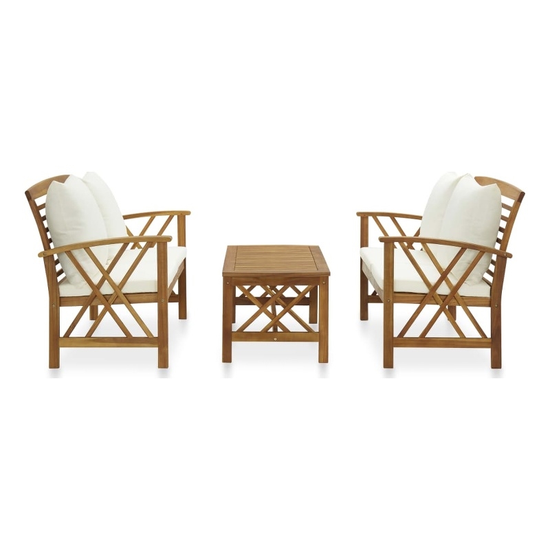 vidaXL Solid Acacia Wood Large Garden Lounge Set in White/Cream/Natural
