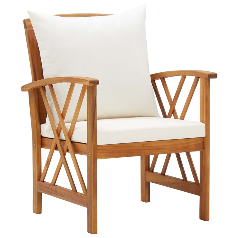 vidaXL 5 Piece Solid Acacia Wood Garden Lounge Set in White/Cream/Natural