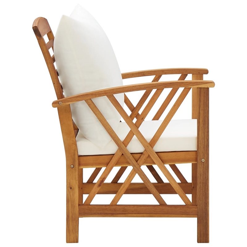 vidaXL 5 Piece Solid Acacia Wood Garden Lounge Set in White/Cream/Natural