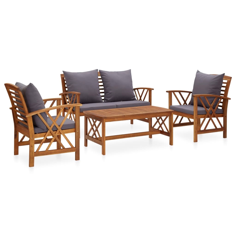 vidaXL 4 Piece Solid Acacia Wood Medium Garden Lounge Set in Gray/Natural