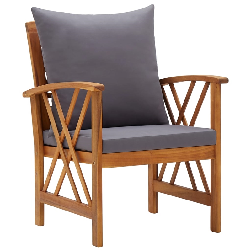 vidaXL 4 Piece Solid Acacia Wood Medium Garden Lounge Set in Gray/Natural