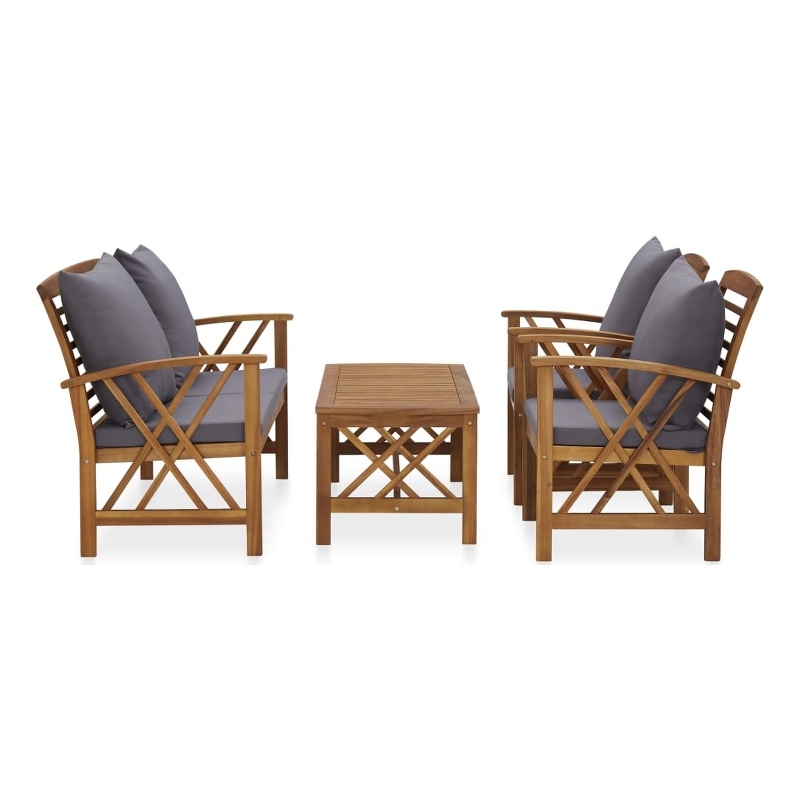 vidaXL 4 Piece Solid Acacia Wood Medium Garden Lounge Set in Gray/Natural