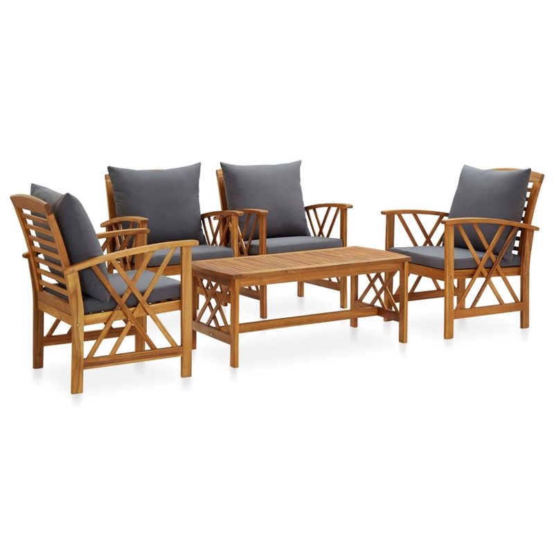 vidaXL 5 Piece Solid Acacia Wood Garden Lounge Set in Gray/Natural