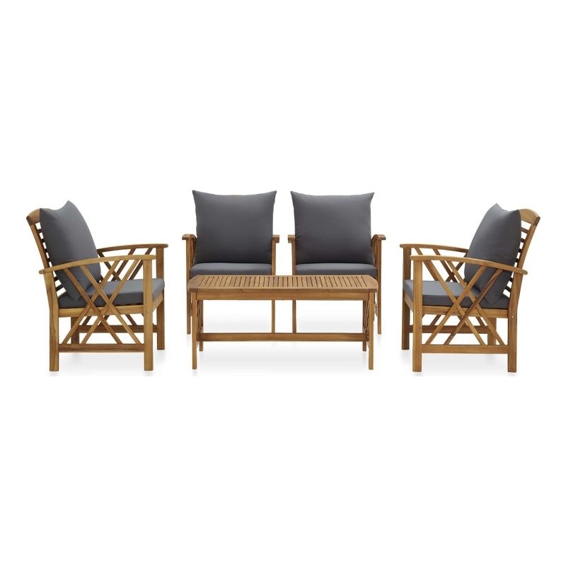 vidaXL 5 Piece Solid Acacia Wood Garden Lounge Set in Gray/Natural