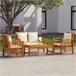 vidaXL 4 Piece Solid Acacia Wood Garden Lounge Set in White/Cream/Natural