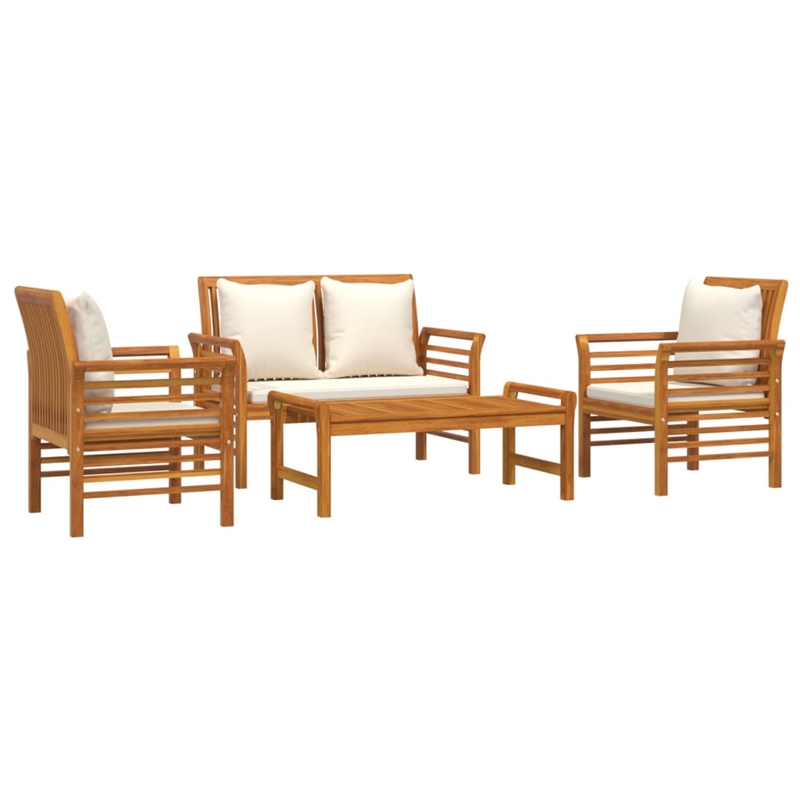 vidaXL 4 Piece Solid Acacia Wood Garden Lounge Set in White/Cream/Natural