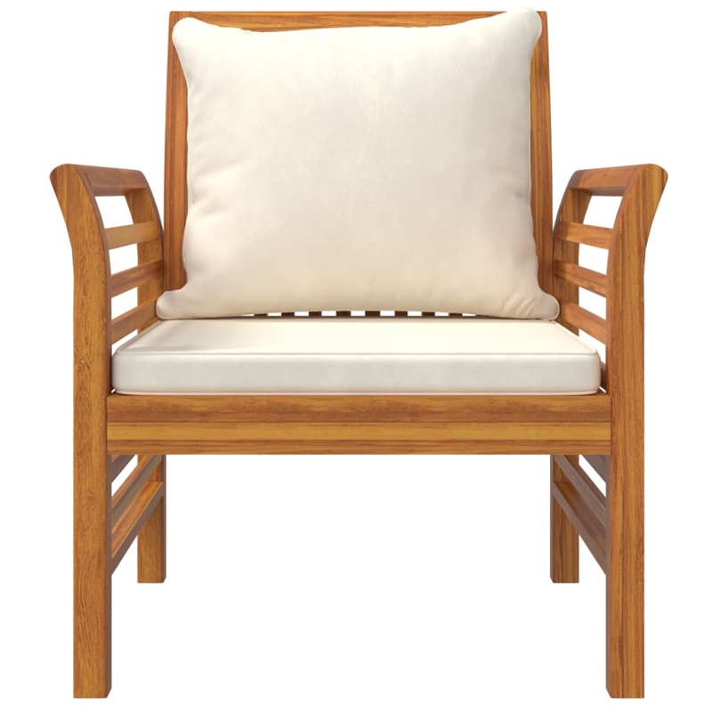 vidaXL 4 Piece Solid Acacia Wood Garden Lounge Set in White/Cream/Natural