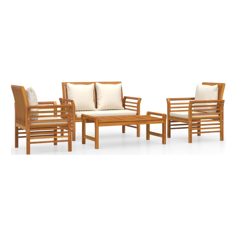 vidaXL 4 Piece Solid Acacia Wood Garden Lounge Set in White/Cream/Natural