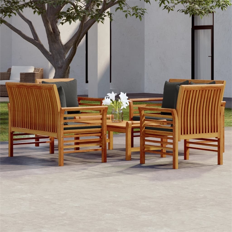 vidaXL 5 Piece Solid Acacia Wood Garden Lounge Set in Gray