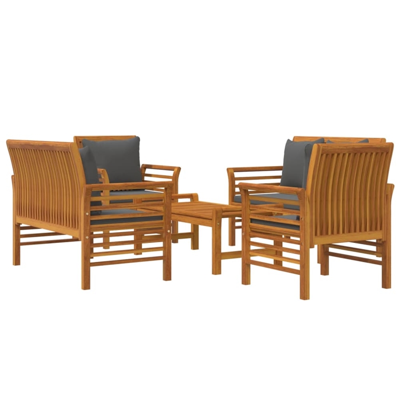 vidaXL 5 Piece Solid Acacia Wood Garden Lounge Set in Gray