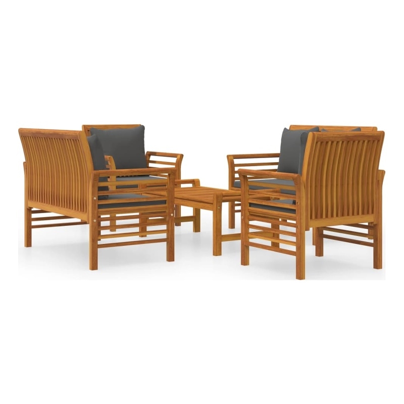vidaXL 5 Piece Solid Acacia Wood Garden Lounge Set in Gray
