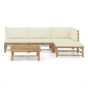 vidaXL 5 Piece Bamboo Garden Lounge Set in White/Cream