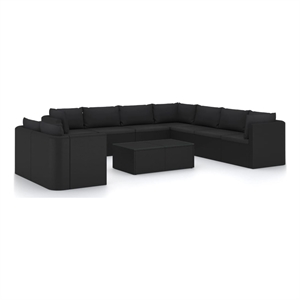 vidaXL 11 Piece Poly Rattan Large Garden Lounge Set in Black