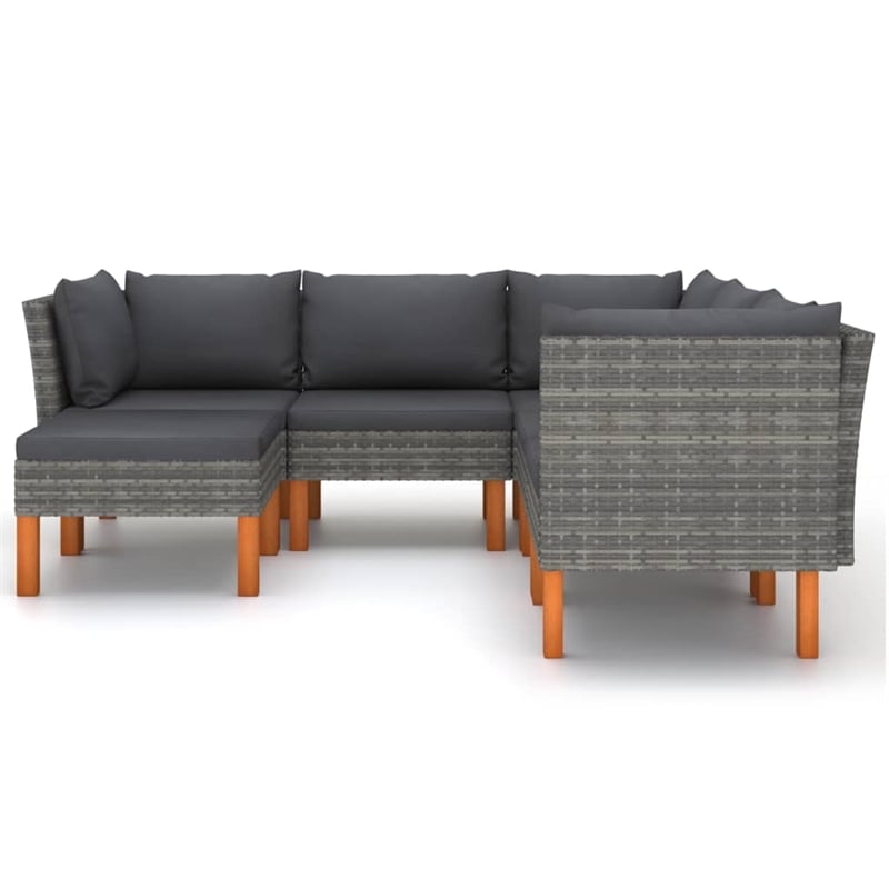 vidaXL 6 Piece Poly Rattan Garden Lounge Set in Gray
