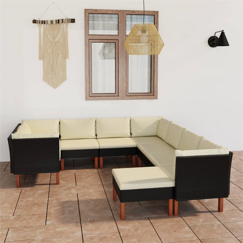 vidaXL 9 Piece Steel Large Garden Lounge Set in Black/White/Cream