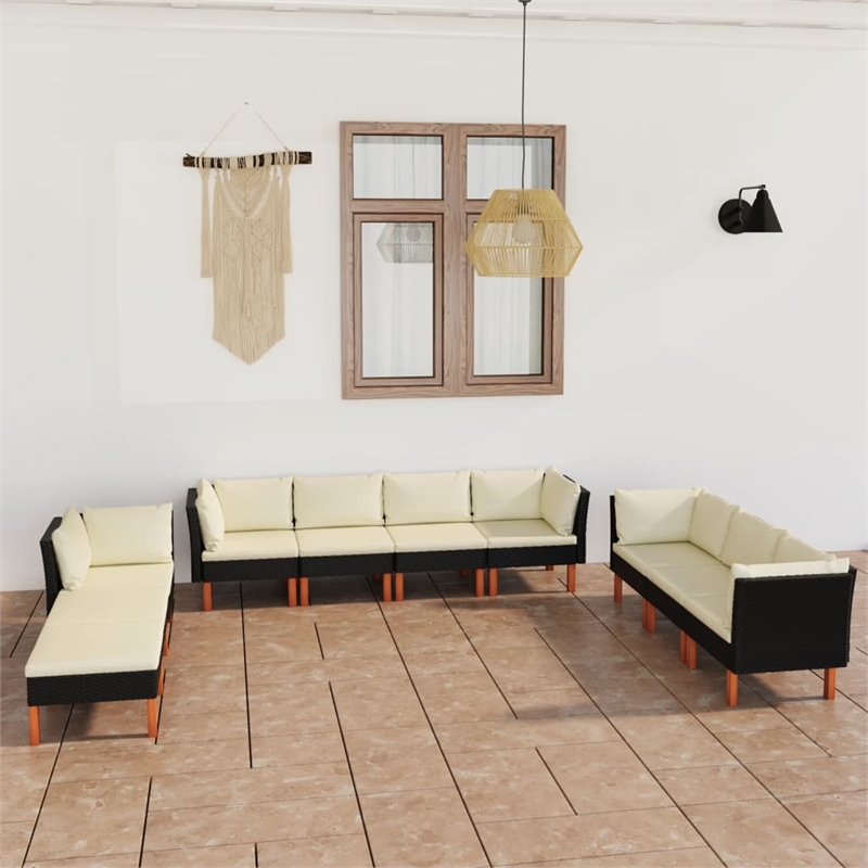 vidaXL 10 Piece Steel Garden Lounge Set in Black/White/Cream