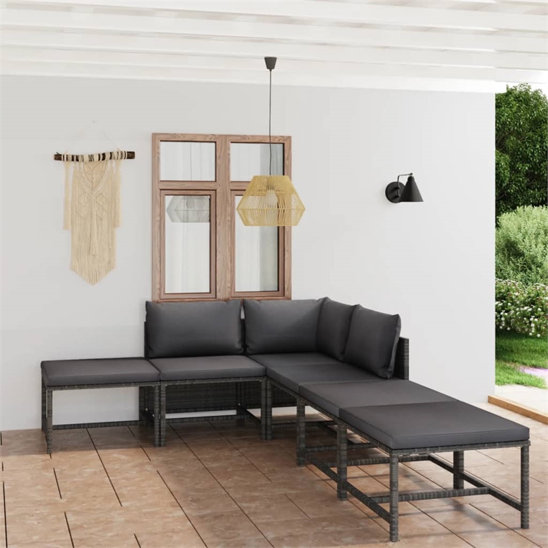 vidaXL 6 Piece Poly Rattan Garden Lounge Set in Gray