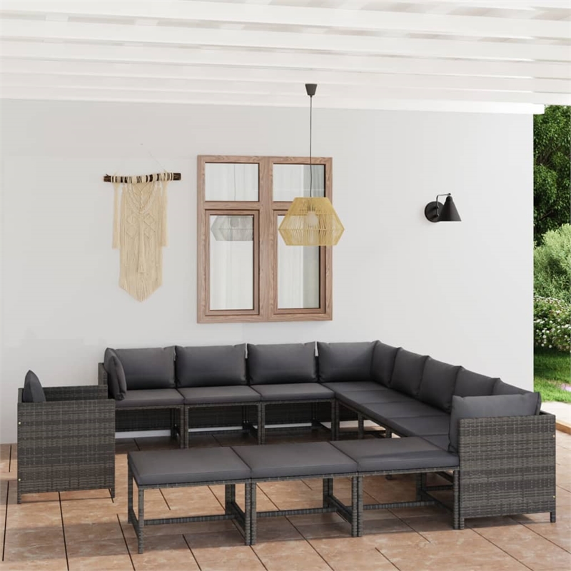vidaXL 12 Piece Poly Rattan Garden Lounge Set in Gray/Anthracite