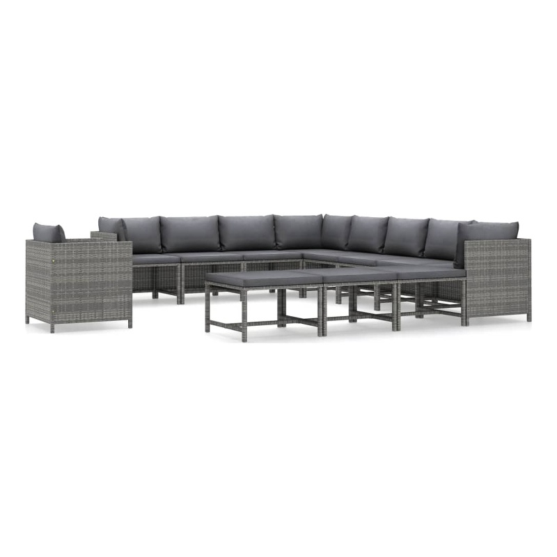 vidaXL 12 Piece Poly Rattan Garden Lounge Set in Gray/Anthracite