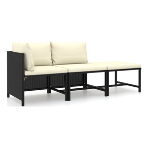 vidaXL 3 Piece Steel Garden Lounge Set in Black/White/Cream