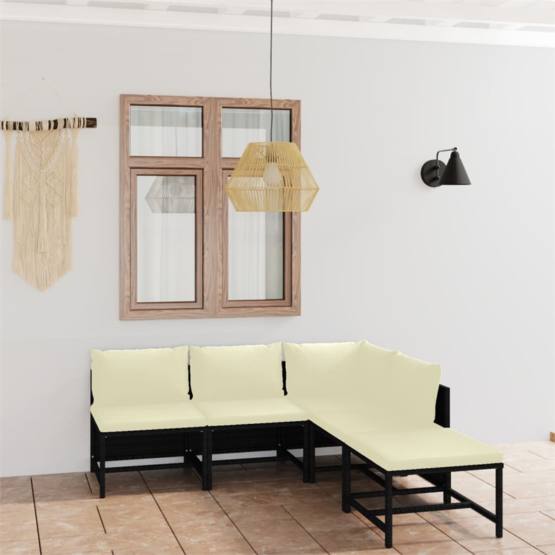vidaXL 5 Piece Steel Garden Lounge Set in Black/White/Cream