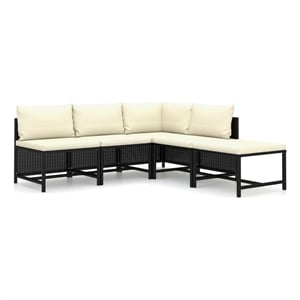 vidaXL 5 Piece Steel Garden Lounge Set in Black/White/Cream