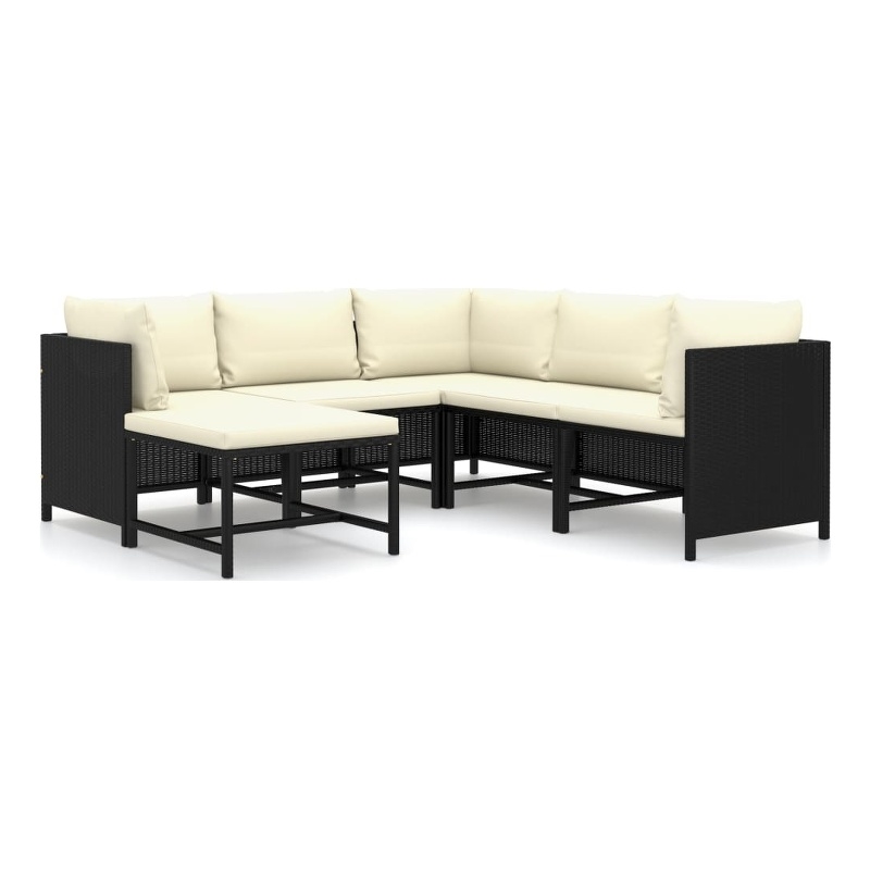 vidaXL 6 Piece Steel Garden Lounge Set in Black/White/Cream