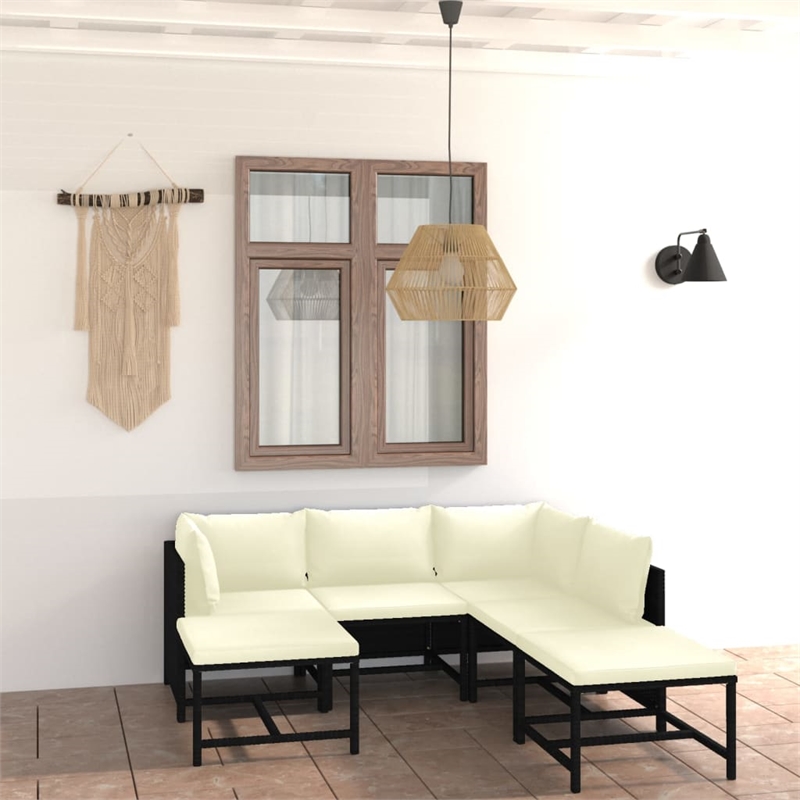 vidaXL 7 Piece Steel Small Garden Lounge Set in Black/White/Cream