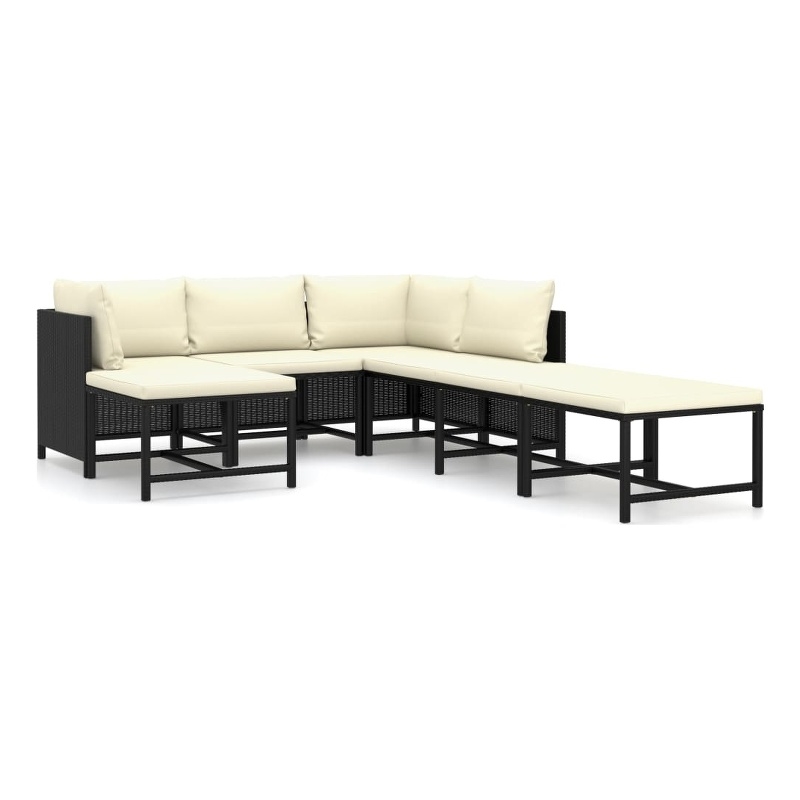 vidaXL 7 Piece Steel Small Garden Lounge Set in Black/White/Cream