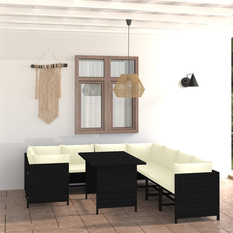 vidaXL 9 Piece Steel Garden Lounge Set in Black/White/Cream