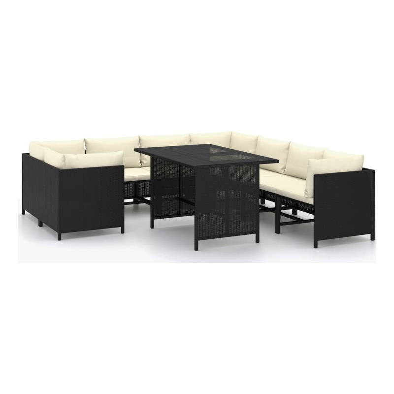 vidaXL 9 Piece Steel Garden Lounge Set in Black/White/Cream