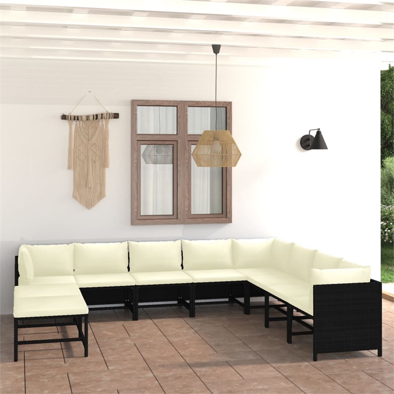 vidaXL 11 Piece Garden Lounge Set in Black/White/Cream