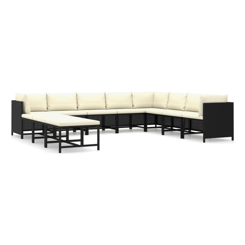 vidaXL 11 Piece Garden Lounge Set in Black/White/Cream