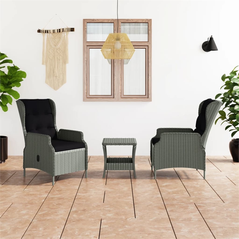 vidaXL 3 Piece Steel Garden Lounge Set in Black/Gray