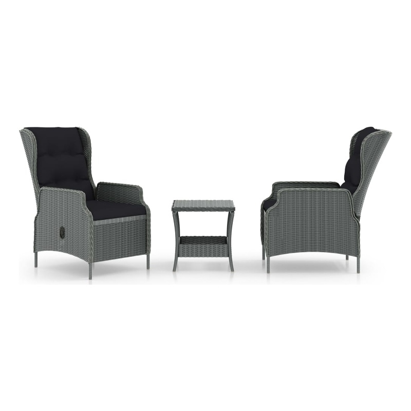 vidaXL 3 Piece Steel Garden Lounge Set in Black/Gray
